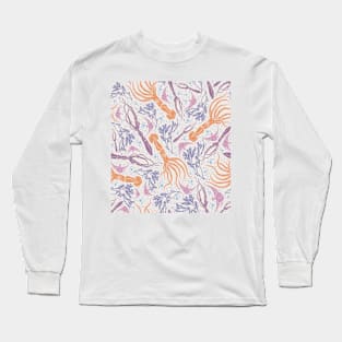 Orange Squid and Fish Design Long Sleeve T-Shirt